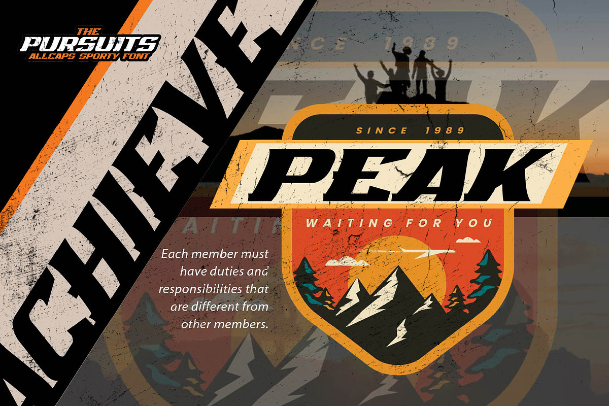 THE PURSUITS - All Caps Sporty Font, a Font by Gassstype (Photo 3 of 9)