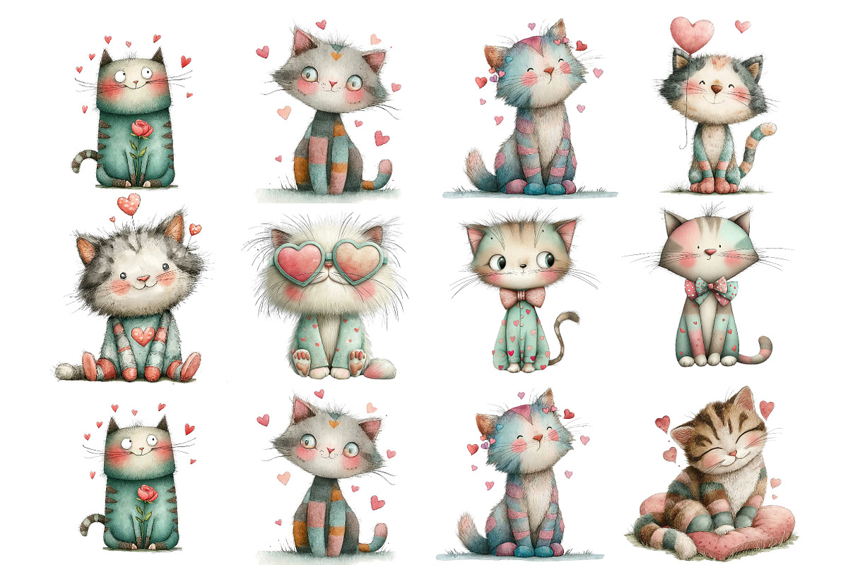 Valentine Day Cat Clipart, an Illustration by DreamArtGraphic (Photo 3 of 4)