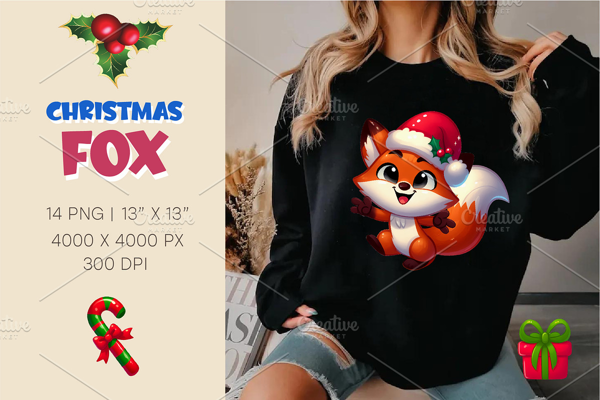 Christmas cute fox. Clipart, PNG., an Animal Illustration by KENO Mascots (Photo 6 of 8)