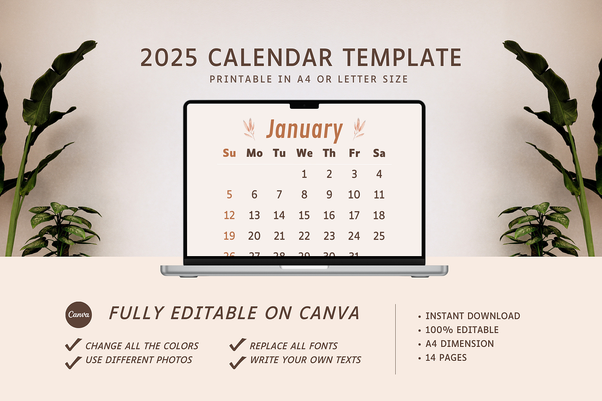 2025 CALENDAR CANVA TEMPLATE, a Stationery Template by The Little Lily Studio (Photo 5 of 5)