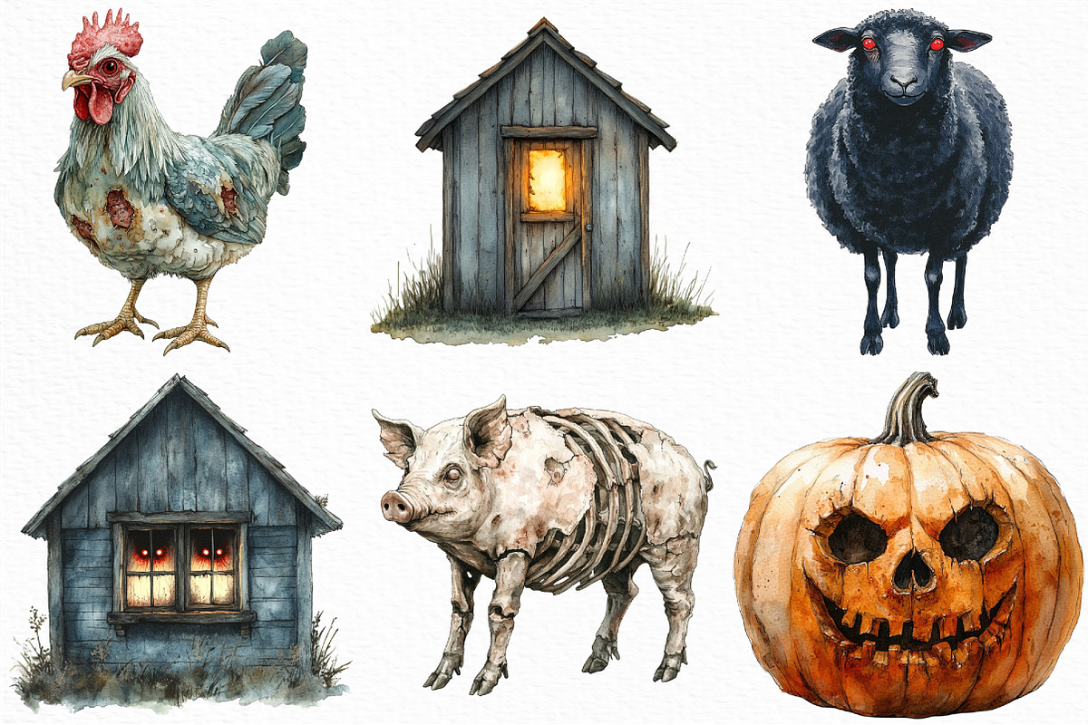 Creepy Halloween Farm Clipart Bundle, an Illustration by Craft Nest (Photo 3 of 5)