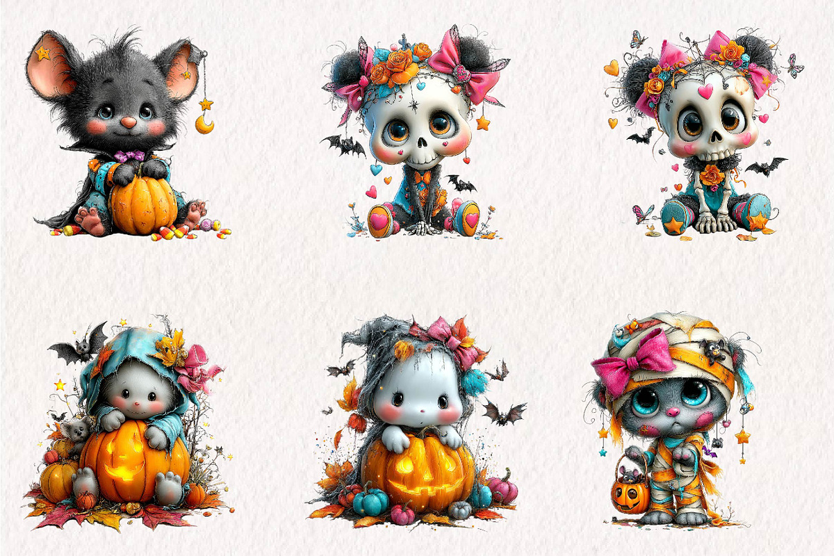 Spooky Cute Halloween Clipart, a Seasonal Illustration by CreationArt (Photo 4 of 7)