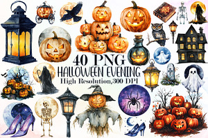 Watercolor Halloween Evening, an Illustration by Sublimation Artist