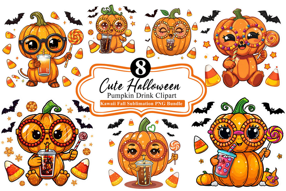 Cute Halloween Pumpkin Drink Bundle, an Illustration by Artonix (Photo 1 of 5)