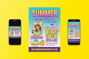 Retro Summer Festival Flyer Set, a Flyer Template by Aiyari Graphic