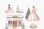 Watercolor pink girl winter Paris, a Person Illustration by Invite to Clipart (Thumbnail 10 of 12)