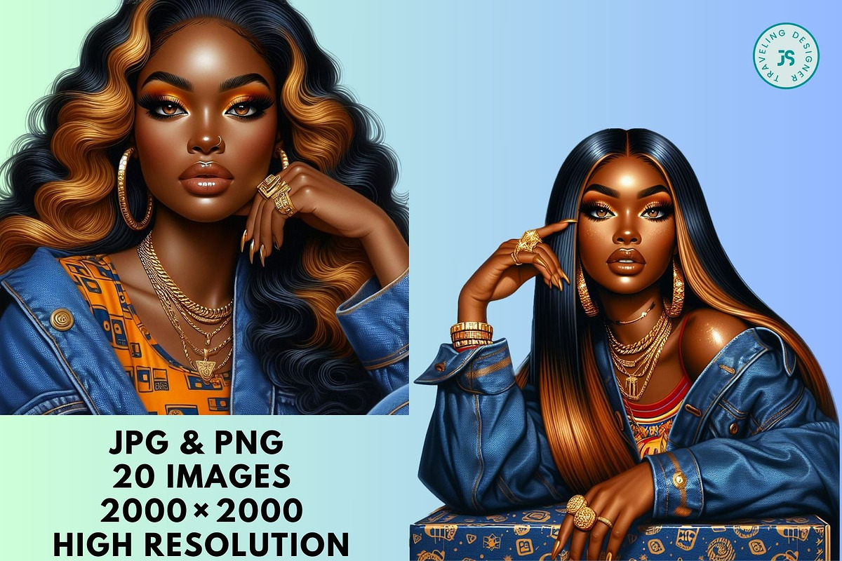 20 Black Women in Jeans Clipart, an Object Graphic by Traveling Designer (Photo 3 of 5)
