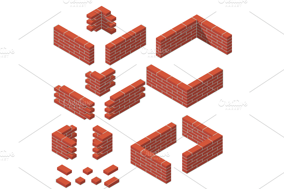 set of isometric masonry items, an Object Illustration by piter.goskov