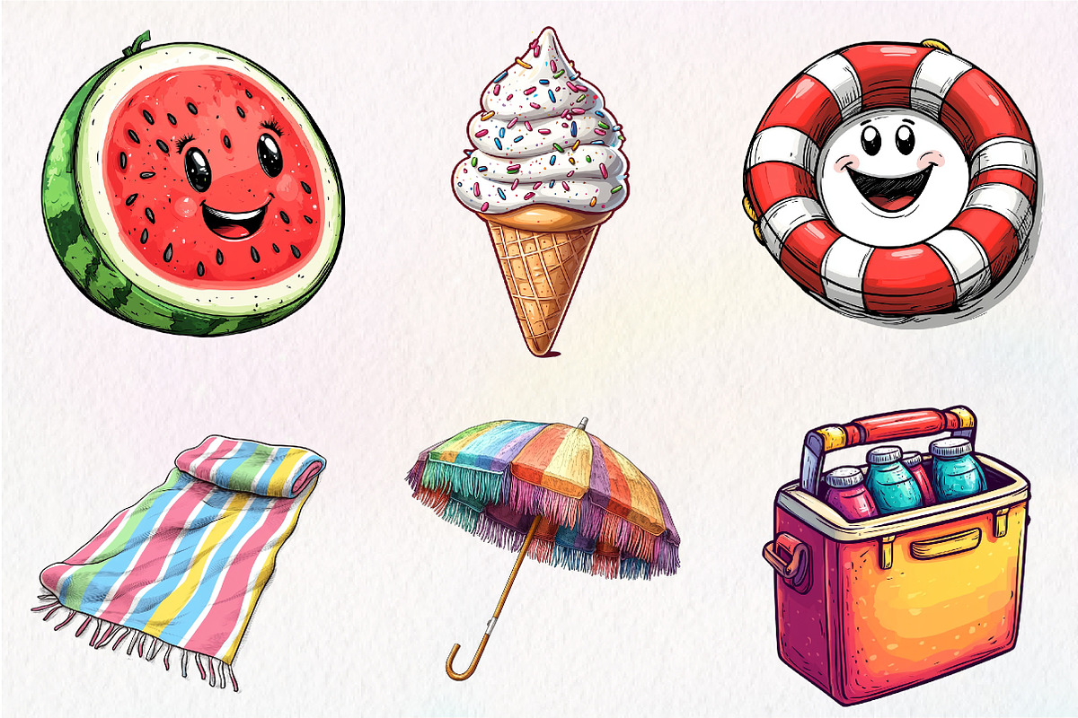 Cute Summer beach Clipart, an Illustration by CreationArt (Photo 4 of 9)