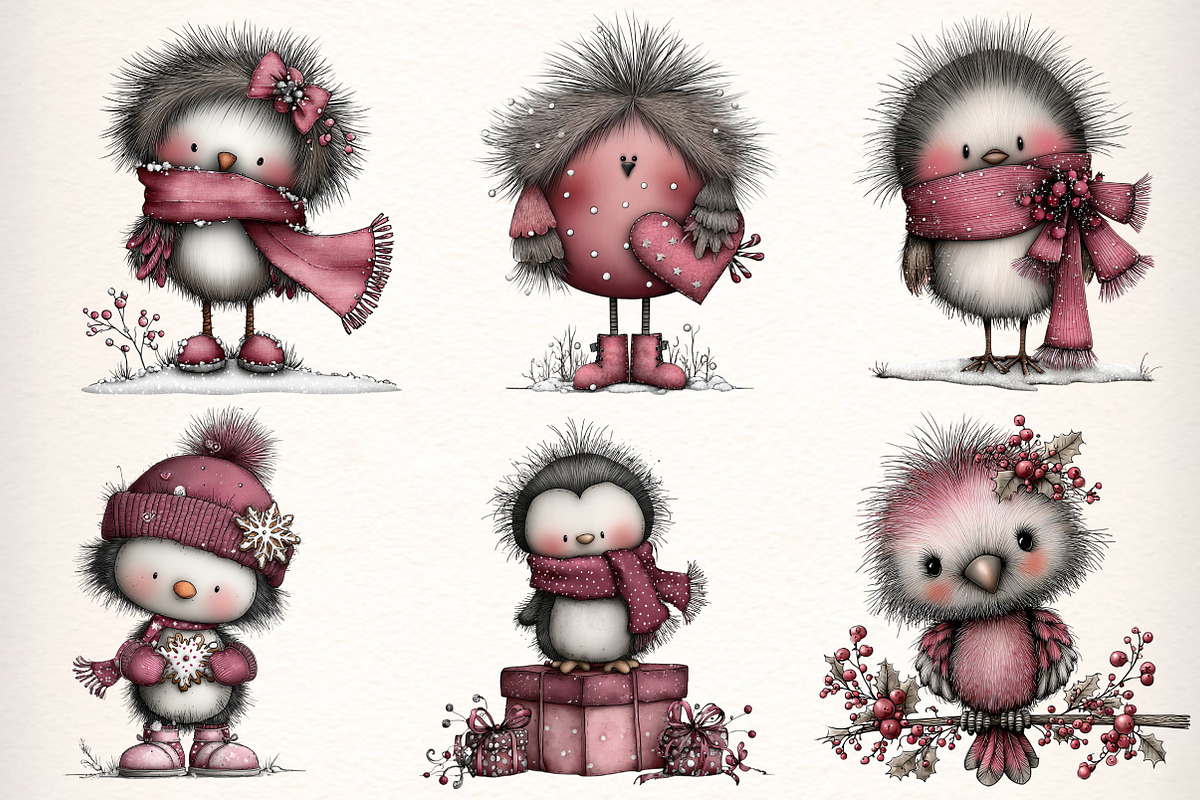 Whimsical Christmas Fluffy Birds, an Illustration by Dream Creation (Photo 4 of 7)