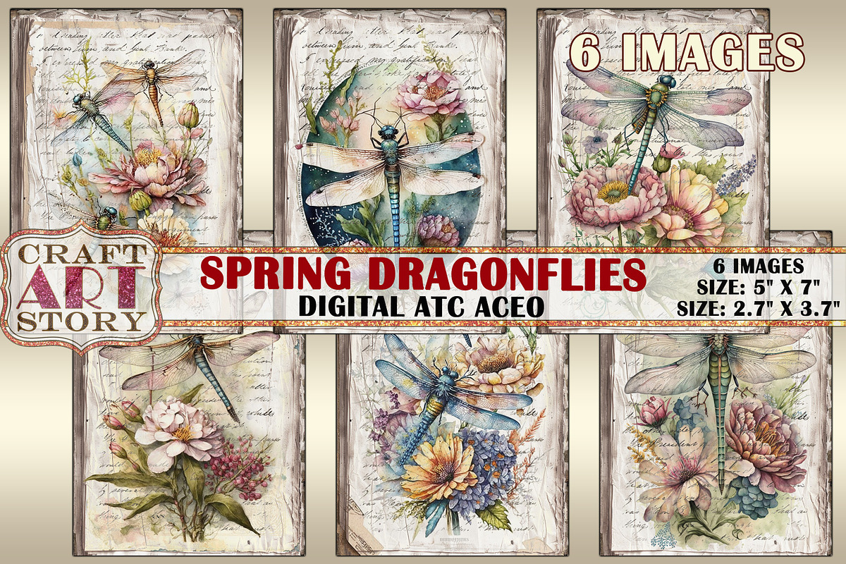 Spring dragonflies card set,Collage, an Object Illustration by CraftArtStory (Photo 1 of 3)