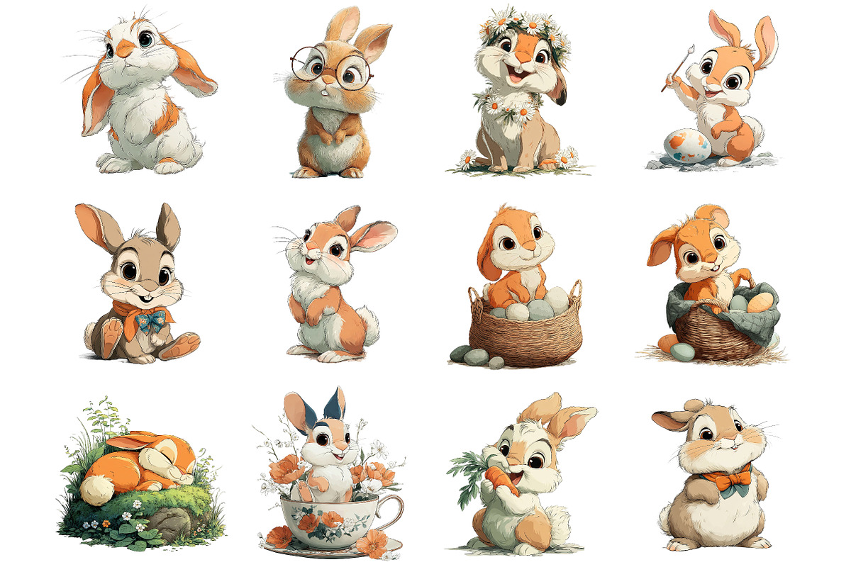 Cute Baby Rabbit Clipart, an Illustration by DreamArtGraphic (Photo 3 of 4)