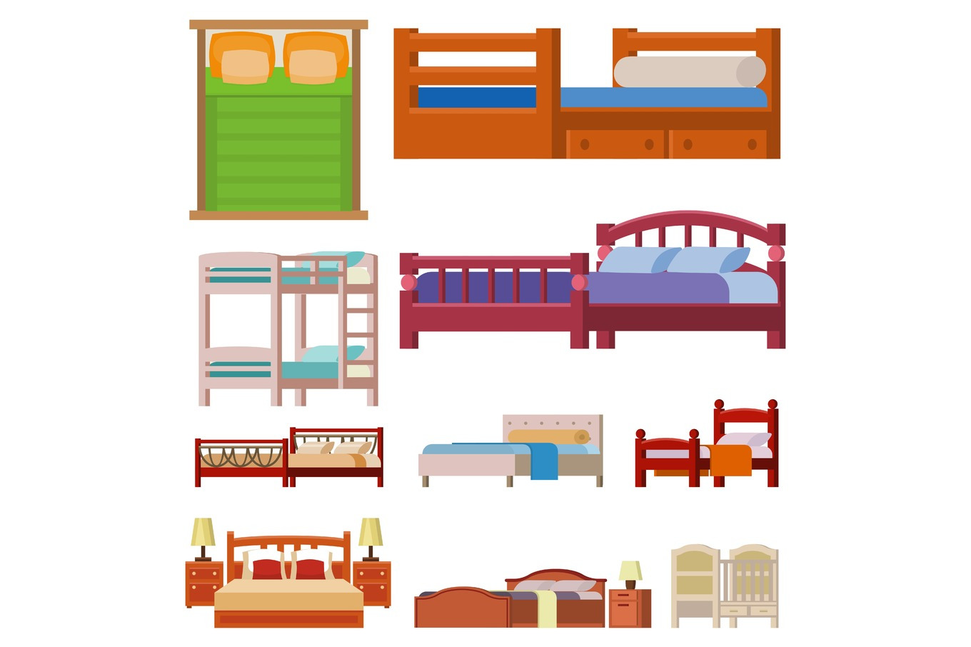 Vector Bed Icon Set Interior Home Rest Collection Sleep Furniture 