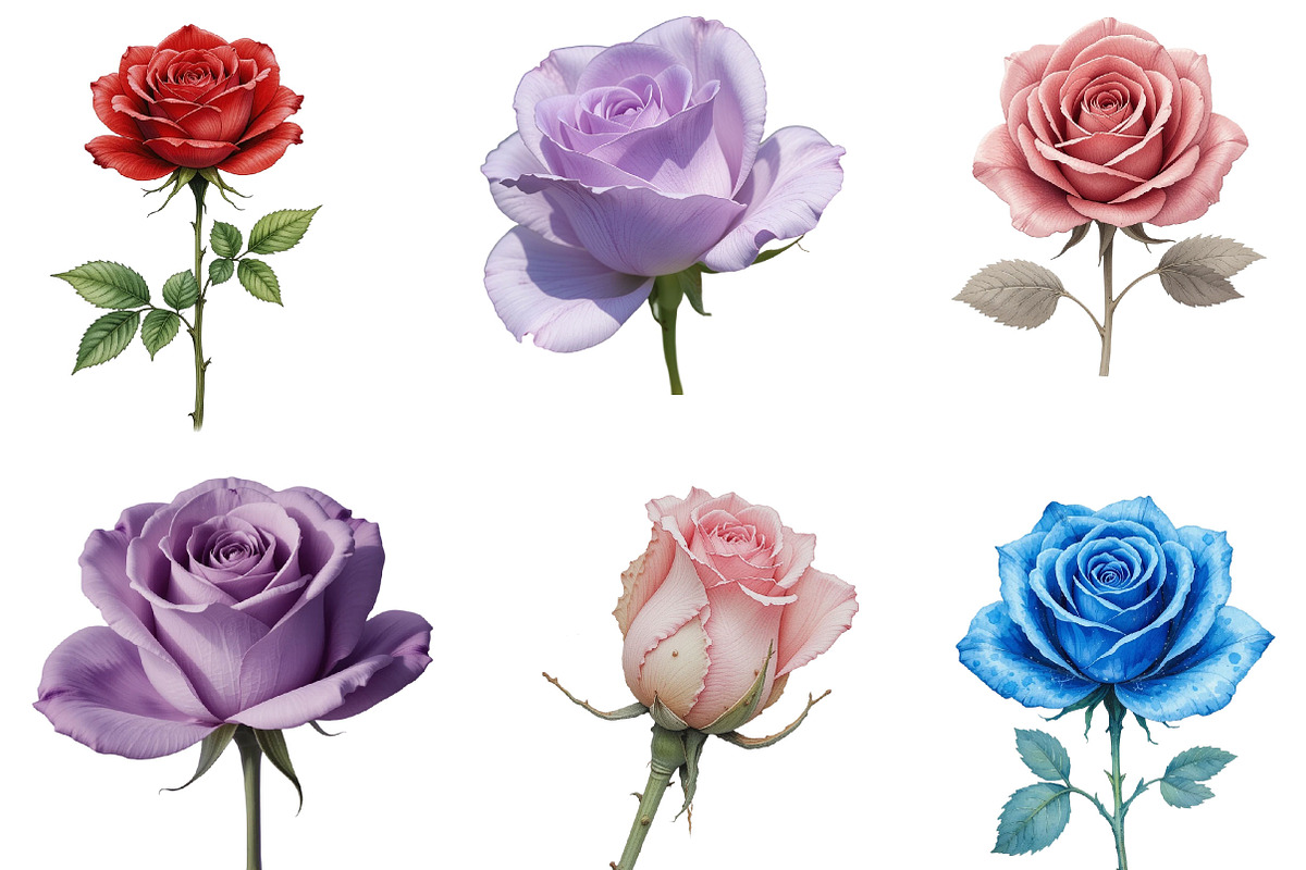 Colorful Roses Watercolor Clipart, an Illustration by Pixels.Craft (Photo 2 of 5)