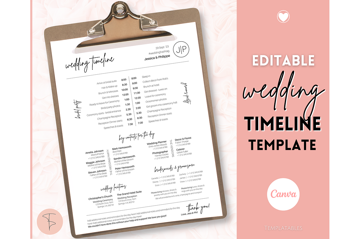 Wedding Day Timeline Template, a Stationery Template by Templatables (Photo 1 of 9)