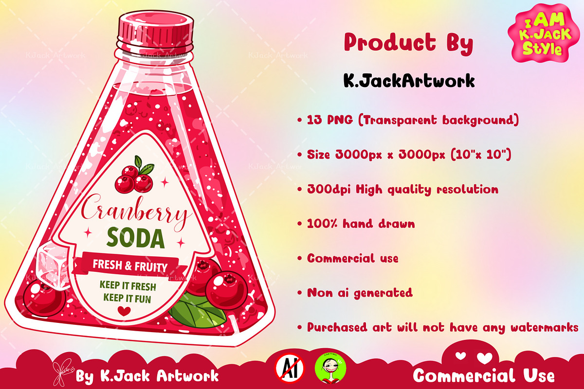 Cute Cranberry Soda Clipart PNG, a Food Illustration by K.JackArtwork (Photo 4 of 4)