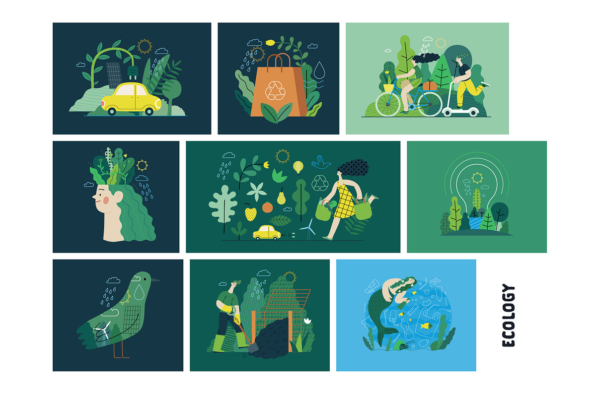 Ecology flat vector illustrations, a Templates & Theme by Grivina's shop (Photo 19 of 31)