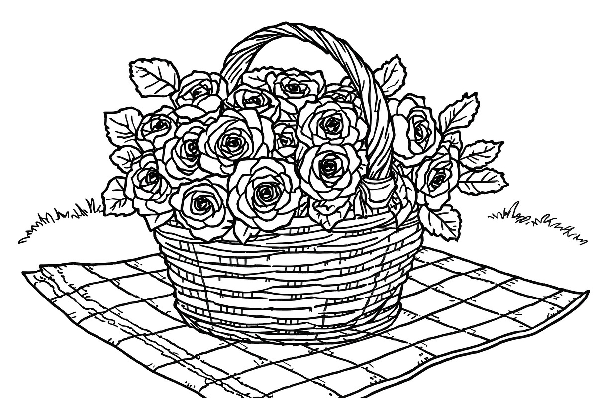 Bloom Basket Coloring Pages, an Illustration by yasushie (Photo 8 of 9)