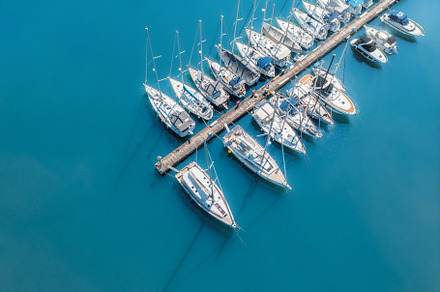 Top view from drone of sailboats