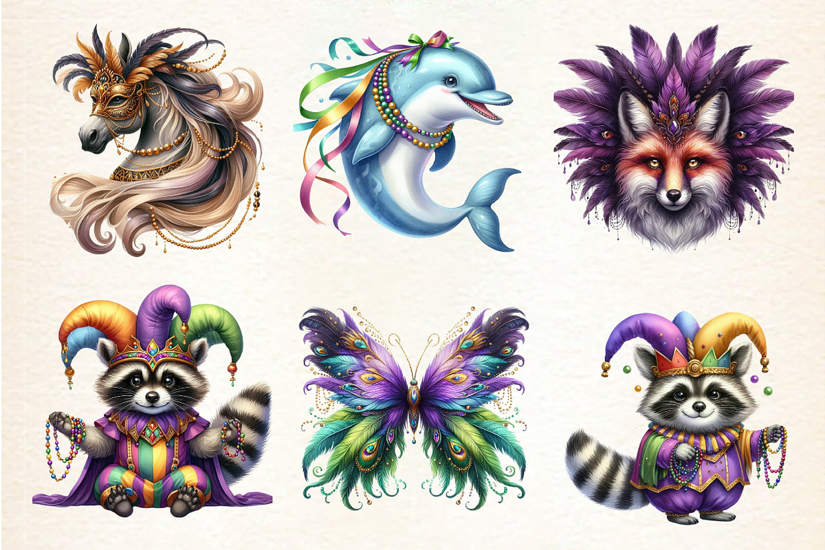 Mardi Gras Animals, an Illustration by DreamArtGraphic (Photo 4 of 4)