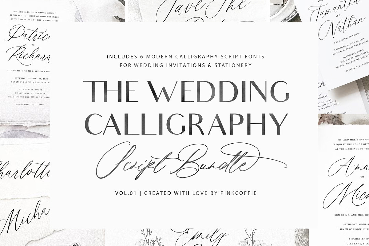 The Wedding Calligraphy Bundle, a Script Font by Pink Coffie (Photo 1 of 10)