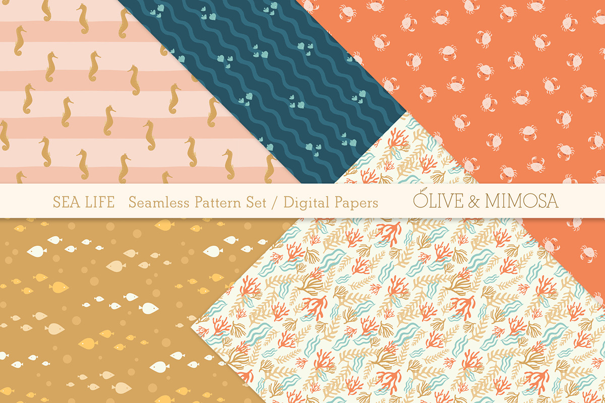 Sea life seamless pattern papers, a Pattern Graphic by Olive & Mimosa (Photo 4 of 4)