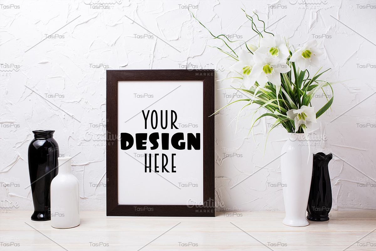 Black brown frame mockup with lily, a Mockup by TasiPas (Photo 2 of 4)