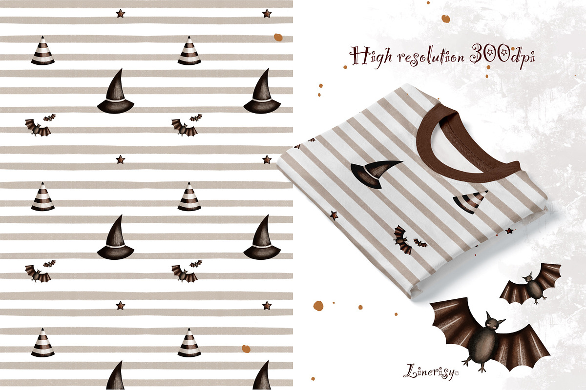 Halloween- illustration and patterns, an Illustration by Linerisyart (Photo 3 of 11)