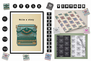 Vintage Typewriters Clipart Pattern