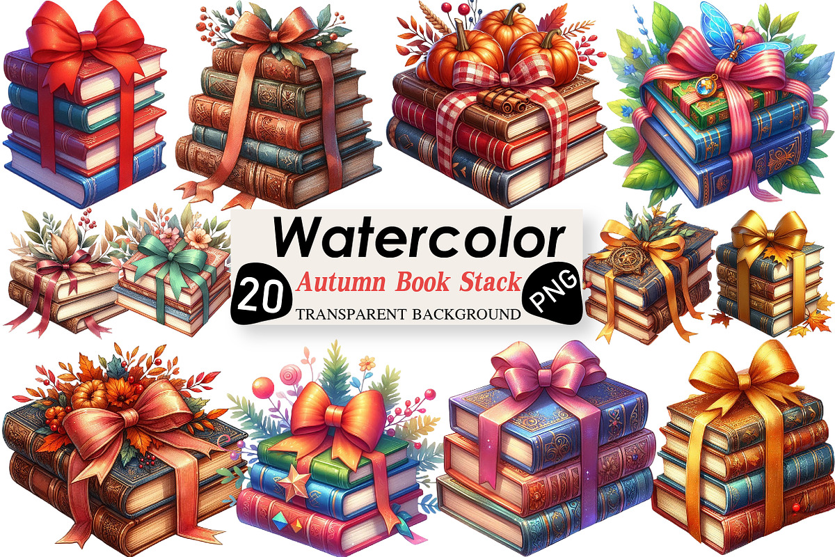 Autumn Bow Book Stack Clipart, an Illustration by Black Bird Studio (Photo 1 of 4)