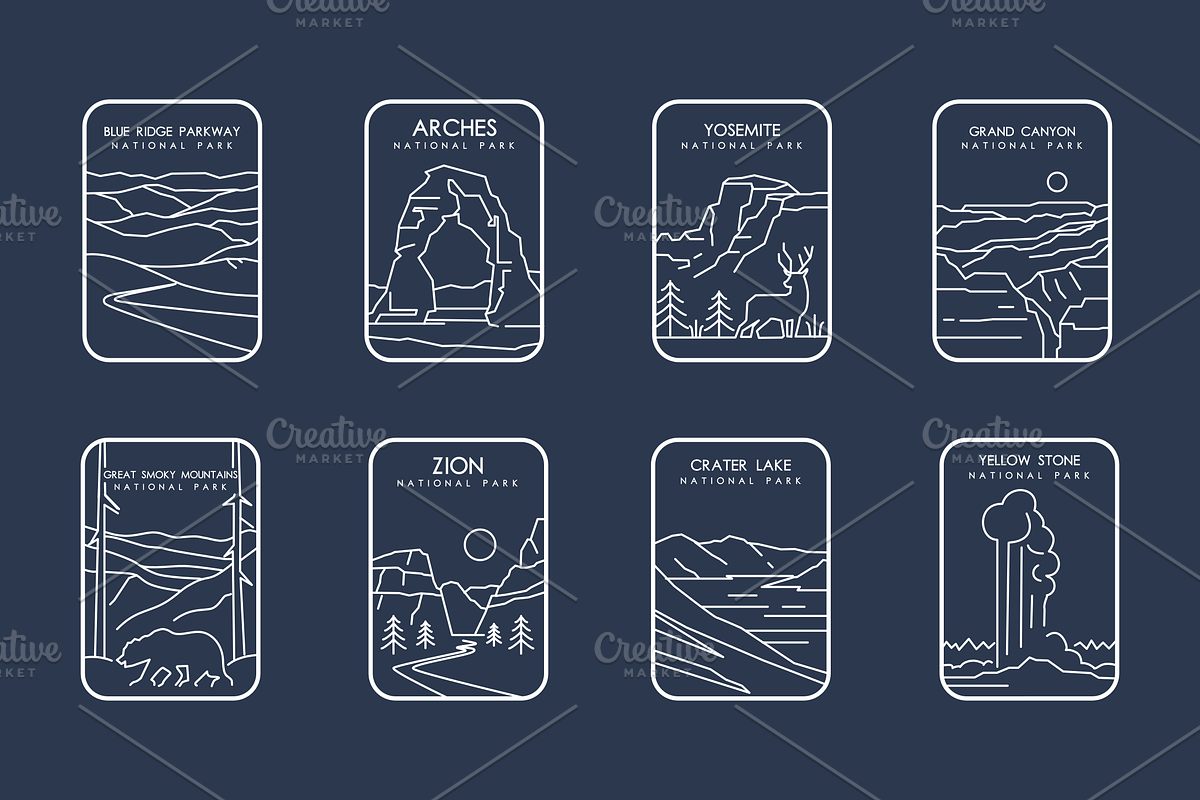 8 National Park Line art badges, an Object Graphic by Zakazis (Photo 7 of 7)