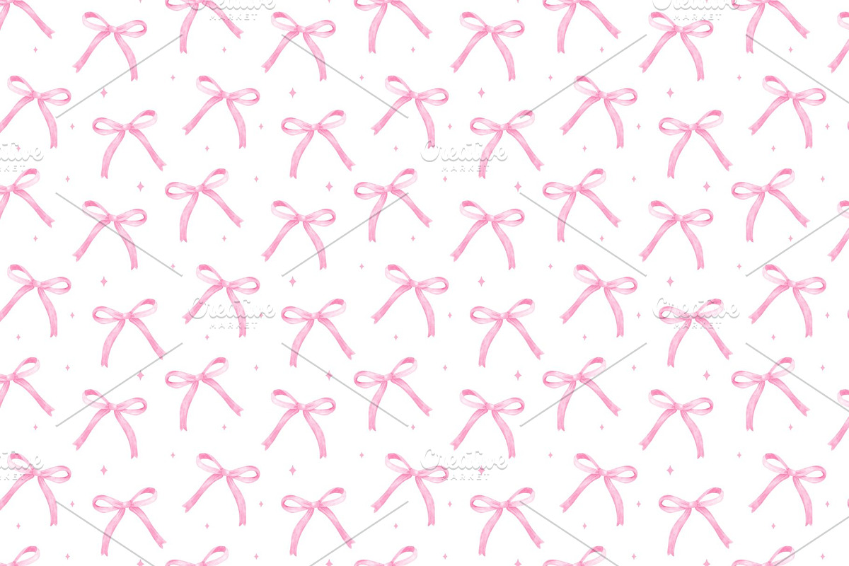 Watercolor Pink Bow Seamless Pattern, an Illustration by Stellalunarts (Photo 1 of 4)