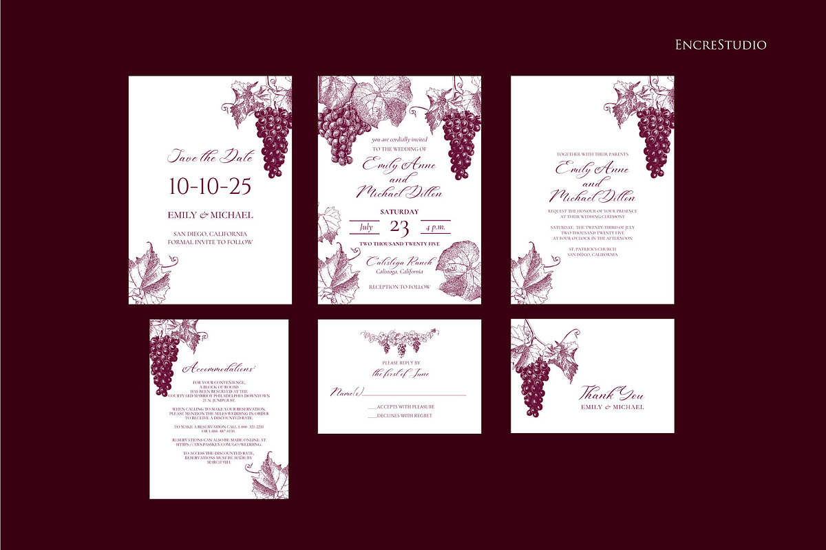 Burgundy Grapes Wedding Invitation, an Invitation Template by Encre Studio (Photo 4 of 5)