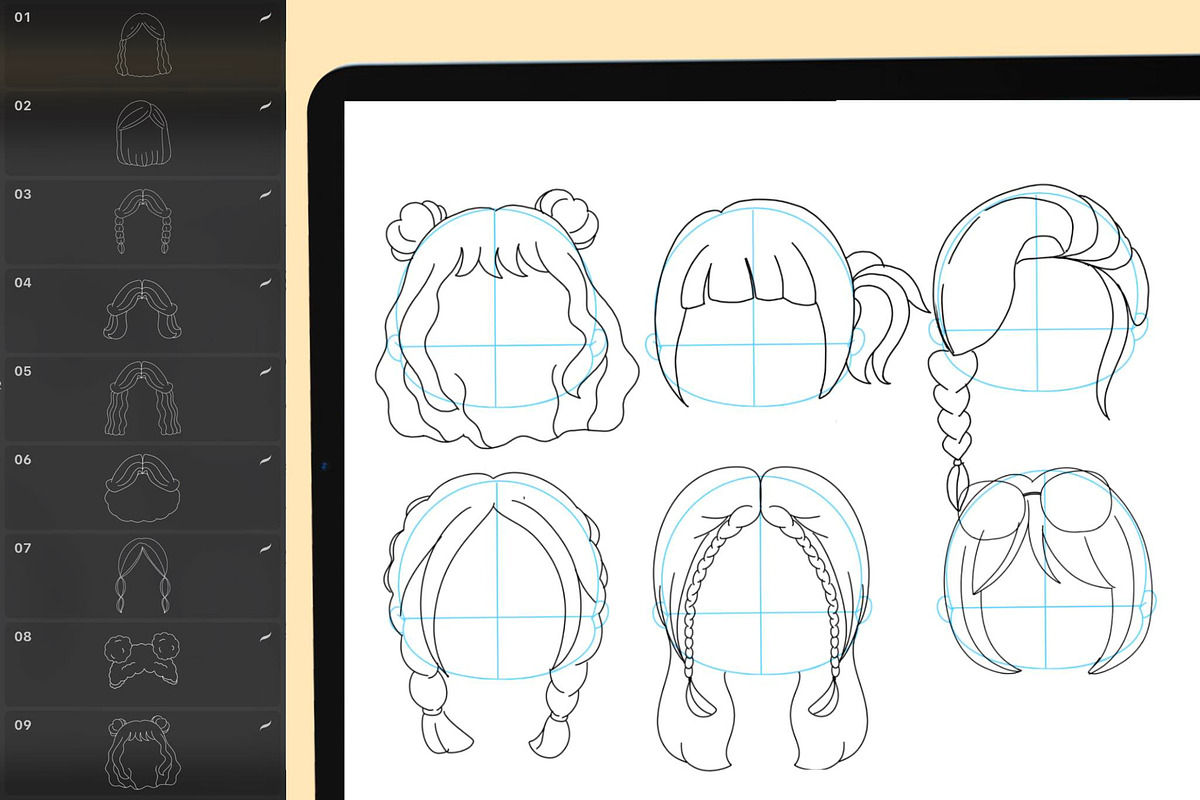 130+ Procreate Hair Stamp Brushes, a Brush Add-On by DrawingStoryShop (Photo 9 of 18)