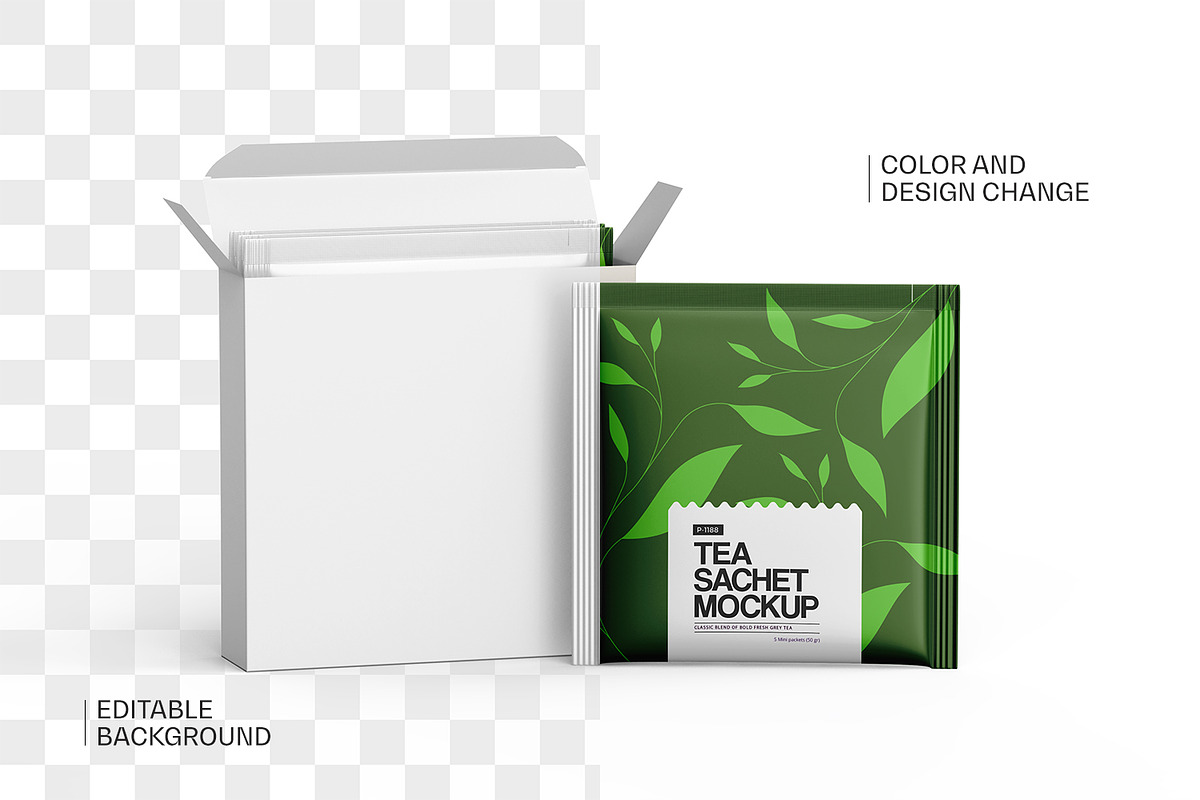Tea Sachets with Box Mockup, a Packaging Mockup by Ram Studio (Photo 12 of 27)