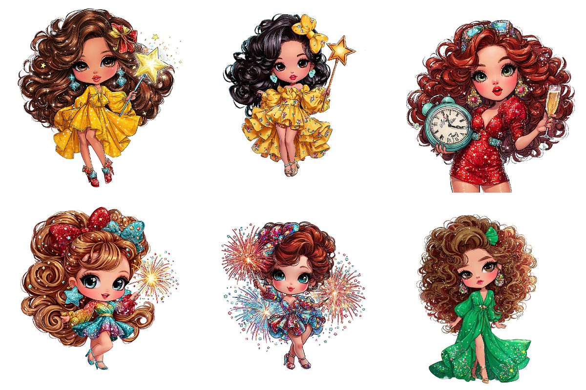 New Year Cute Girl Clipart, an Illustration by CreationArt (Photo 7 of 7)