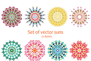 Colorful Ornamental Summer Suns Set