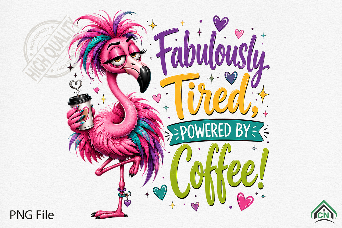 Fabulously Tired Coffee Flamingo PNG, a Seasonal Illustration by Craft Nest (Photo 1 of 5)