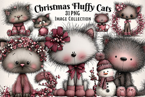 Whimsical Christmas Fluffy Cats, an Illustration by Dream Creation