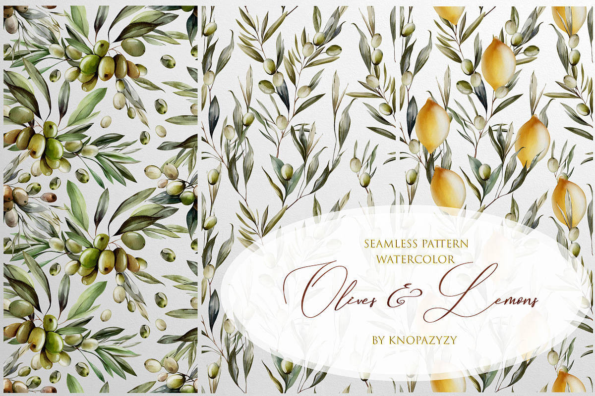 12 Seamless Patterns Olives & Lemons, a Pattern Graphic by Knopazyzy (Photo 4 of 5)