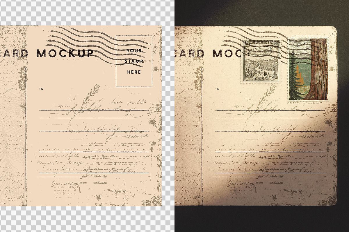 Vintage Postcard with Postage Stamps, an Advertising Mockup by Custom Scene (Photo 11 of 11)