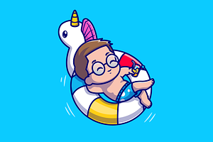 Cute Man Floating With Swimming Ball, a Person Illustration by Catalyst Labs