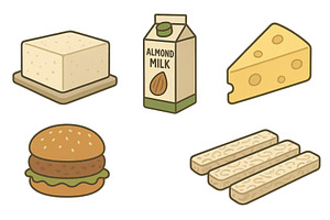 Assortment of plant-based food items, a Food Illustration by ZinetroN