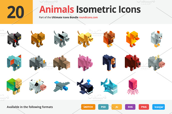 20 Animals Isometric Icons