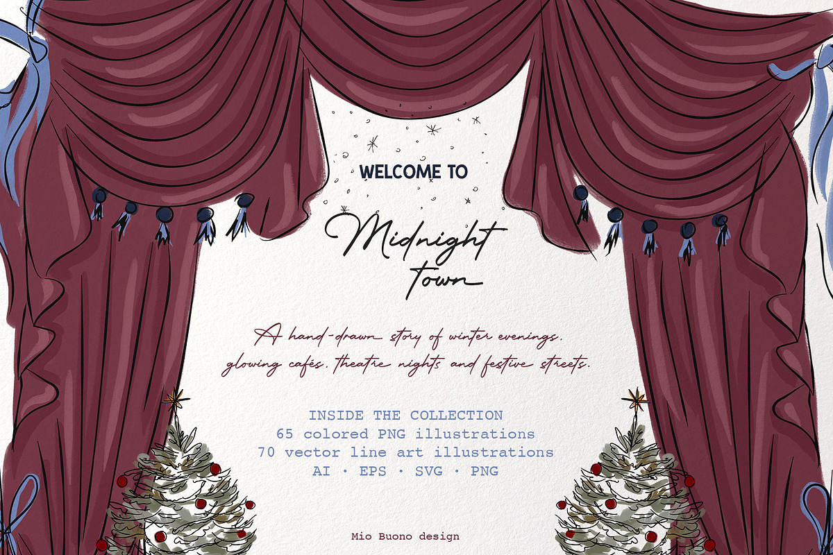 Midnight Town – Winter Line Art, a Seasonal Illustration by Mio Buono (Photo 3 of 18)