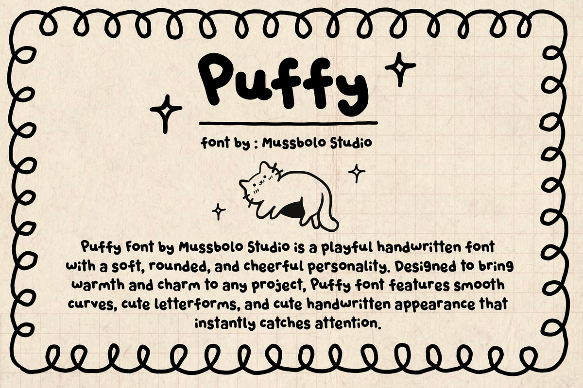 Puffy Handwritten Cute Font, a Handwritten Font by Mussbolo Studio (Photo 1 of 3)
