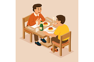 Two men sitting at a restaurant tabl, a Person Illustration by Booblgum