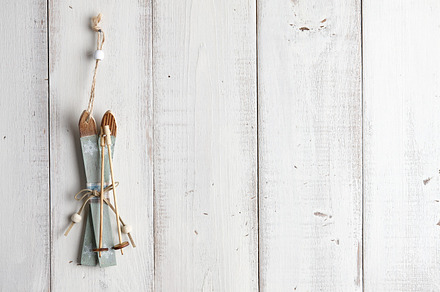 Christmas decoration on wooden background featuring ski, decoration, and, a Holiday Photo by Foodie's Shop