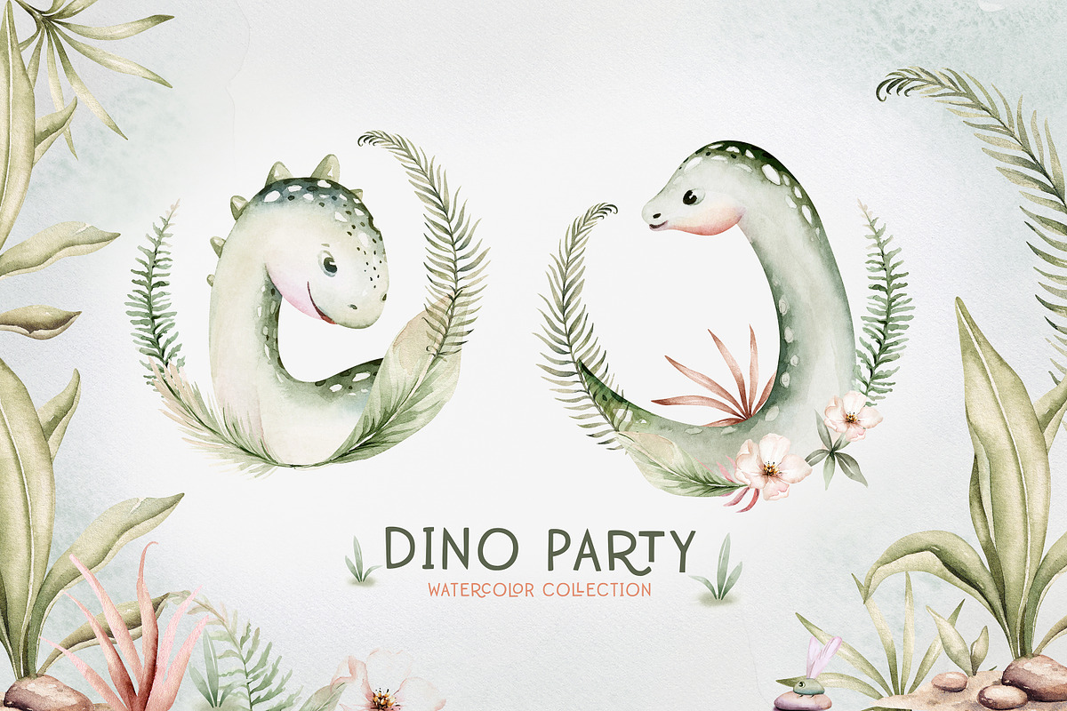 Dino Party watercolor set, an Animal Illustration by Peace ART (Photo 2 of 10)