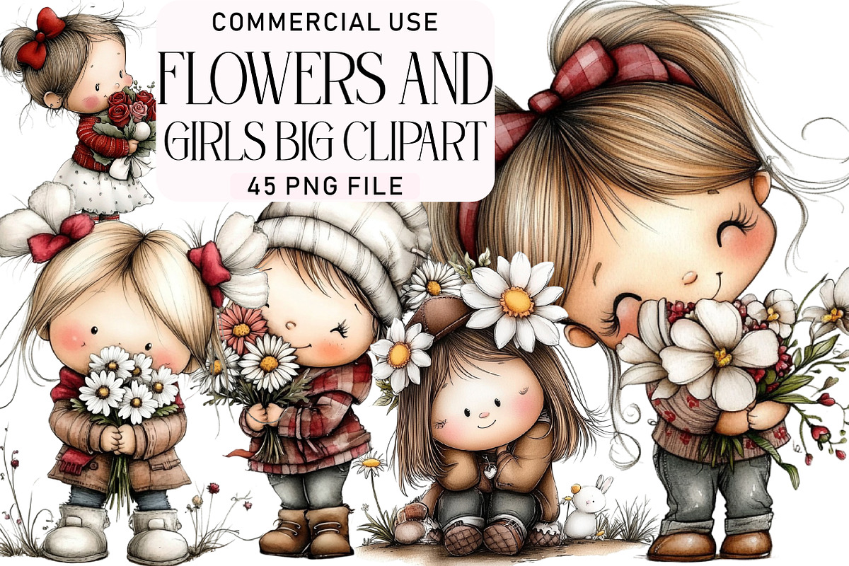Flowers and Girls Big Clipart Bundle, an Illustration by Daily.Designs (Photo 1 of 5)